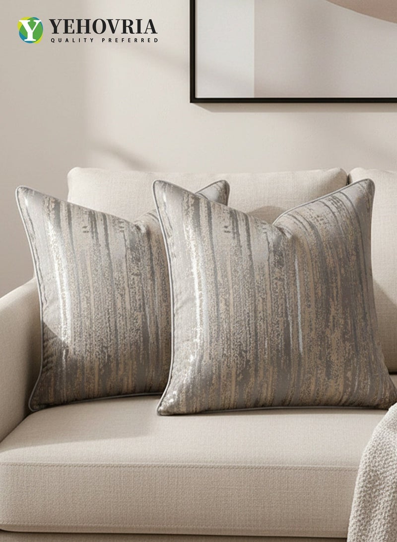 ياخوفريا طقم غطاء وسادة ديكور فاخر مكون من قطعتين - أغطية وسائد عصرية بنمط تجريدي للأريكة وغرفة 45المعيشة وغرفة النوم - x45 سم، رمادي وفضي - Image 3